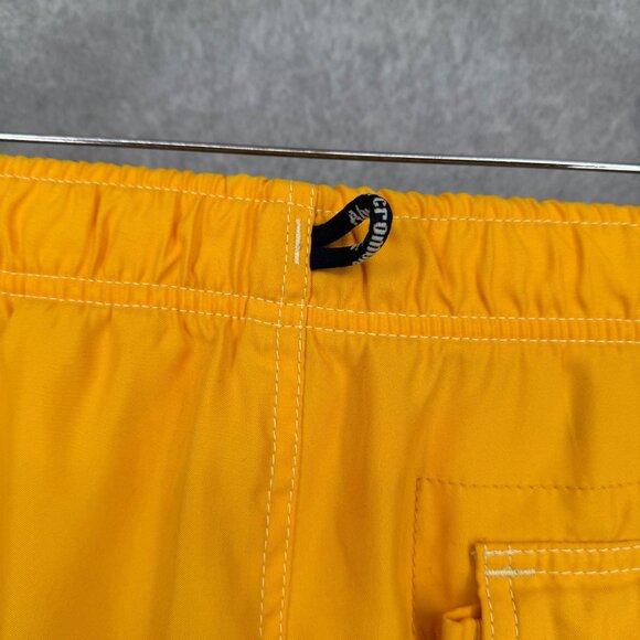 Abercrombie Fitch VTG Swim Trunks Size L Yellow White Logo Flip Waist Beach - Picture 8 of 14